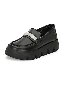 EL PASO Women Black Faux Leather Casual Slip On LoafersEPWNZ13105Black_7