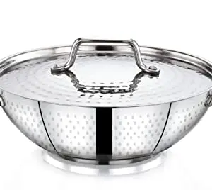 Praylady Stainless Steel Kadai with Lid, INOX 3+ Series (Dia 22cm, 2.0L). price in India.