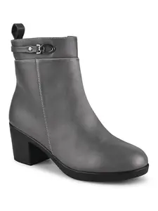Shuz Touch Grey Solid Block Heel Ankle Boots