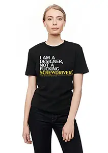 TAJNAN" I am Designer" 100% Cotton Round Neck Printed Regular Fit T-Shirt for Women(Black)
