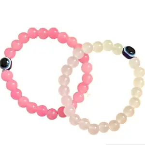 Evil Eye Beaded Bracelet Set/bracelet for babies/bracelet for girls/Pink and peach Crystal Beads (pack of 6 piece)