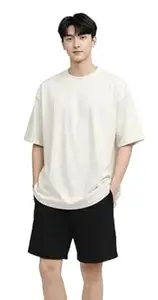 Streetfluencer Pure Cotton Oversized Fit Solid T-Shirt for Men