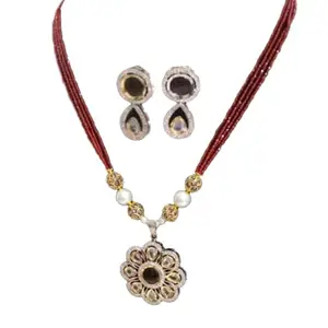 Elegance Infinity Womens Monalisa Stone and Kundan Necklace with Beaded String | Maroon