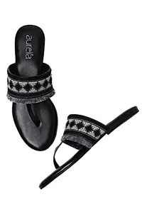 Aurelia Grey Multi Embroidered Round Toe Flat