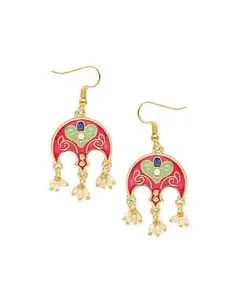 OOMPHelicious Jewellery Rani Pink Meenakari Small Ethnic Drop Earrings with Pearls For Women & Girls Stylish Latest (EHC200_CC1)