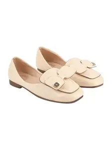 Shoetopia Bow Detailed Cream Marry Janes for Women & Girls /EU40