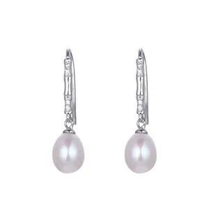 Ornate Jewels Pure Sterling Silver Freshwater Pearl and American Diamond Dangle Earrings for Women and Girls | With Certificate of Authenticity & 925 Stamp | 1 Year Warranty