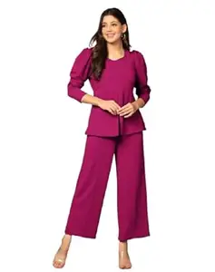 ALAKHI STUDIO Women's Stylish Co-Ord Set | Full Sleeves with Sweetheart Neck | Comfortable & Regular Fit Two Piece Outfit | Elagant Stretchable Casual & Office Wear