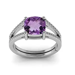 LMDLACHAMA 7.25 Ratti 6.50 Carat Natural Amethyst 8 mm Gemstone Silver Cubic Zircon Ring For Girl And Women