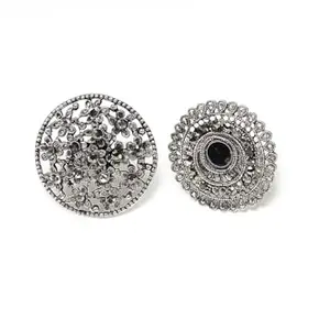 Oxidised Silver Adjustable Statement Finger Ring for Women & Girls – Floral Antique Design|Women Gift|Valentine Gift