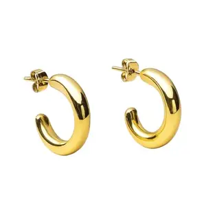 Reshmin Gold Open Hoop Stud Earrings for Women | Minimalist Half Hoop Jewellery | Lightweight Everyday & Occasion Wear