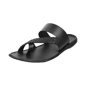 Mochi Men's Black Faux Leather Stylish Comfy Toe Ring Slipper Sandal UK/6 EU/40 (16-828)