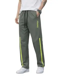 Mack Jonney Men’s Track Pants with Neon Yellow Side Stripe | Regular Fit Gym & Sports Lower | Activewear Training Joggers with Drawstring-M7961