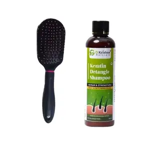 G Krishna Naturals Combo Pack of Small Paddle Hair Brush Black & 3 in 1 Hair Oil for Women & Men | Durable Long Lasting Wood Kangi and Hair Oil for Natural Hair Growth (Pack of 1 Each)(GKNKPC1-16)