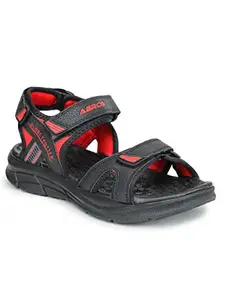 ABROS Men's ASLG0121 Sports Sandals- Black/Red- 9UK