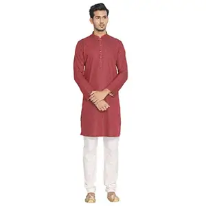 Manyavar Printed Full Sleeves Casual Wear Kurta for Men - (Maroon, Large)