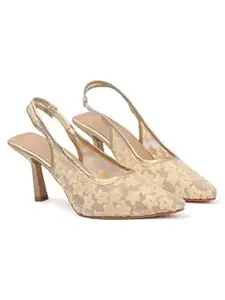 SELFIEE Women’s Floral Embroidered Mesh Mules Style Pointed Toe Slingback Stilettos Heel Sandals