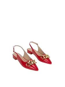 scentra fashion Women's Marianna Pointed Toe Slingback Mules, Stylish & Comfortable Pump Block Heel with Backstrap, Red