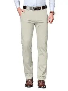 AVANOVA Men's Light Grey Solid Trousers Light Business Style Slightly Stretch Straight Leg Pants for Outdoor Casual Daily (Trouser 127)