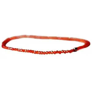 RRJEWELZ 3mm Natural Gemstone Carnelian Round shape Faceted cut beads 7 inch stretchable bracelet for women. | STBR_RR_W_02506