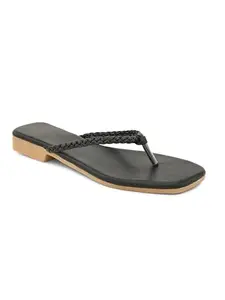 Creattoes Women Casual Flat Sandals Black-W-2405