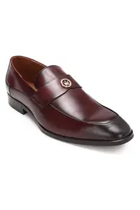 Louis Philippe Men Maroon Leather Slip Ons