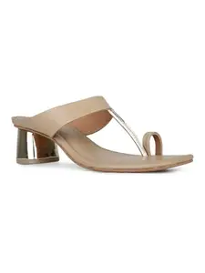 Inc.5 Womens Beige Solid Round Toe Party Wear Block Heels Sandals