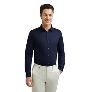 Raymond Men's Pure Cotton Solid Pattern Slim Fit Semi Cutaway Collar Full Sleeve Formal Shirt