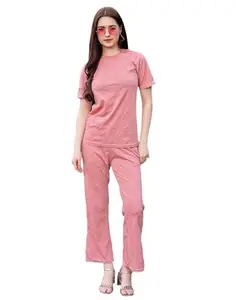 SIRIL Co-ord Set for Women's Lycra 2 Piece Co-Ord Set | Coord Sets | Pink Co ord Set for Women (597CTK10901A-XL_Peach)