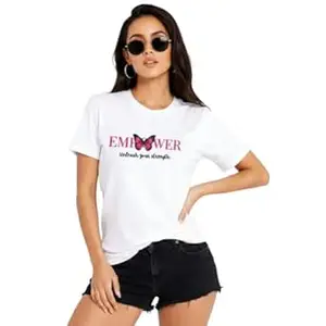NAVRAAH Women Printed Cotton T-Shirt | Regular Fit | Round Neck | Long Sleeve | Soft Breathable Cotton Casual & Everyday Wear Top, Empower