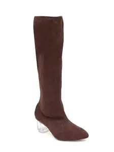 SHERRIF Women's Brown Color Block Heel Boots (SF-4295-BROWN-36)