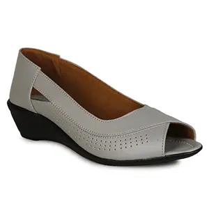 Smart & Sleek Womens Smart Traders Comfortable & Stylish Formal Light Weight Open Toe Wedge Bellies (Color-Grey, Size-6)
