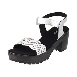 Metro Women Silver Block Heel Sandal UK/3 EU/36 (33-3190)