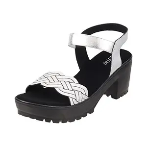 Metro Women Silver Block Heel Sandal UK/5 EU/38 (33-3190)