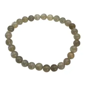 RRJEWELZ Natural Black Moonstone 6mm Round Shape Smooth Cut Beads 6.5 Inch Stretchable Bracelet For Men & Women. Unisex Bracelet For Healing, Meditation, Prosperity, Gift & Luck|STBR_RR_10179_6.5
