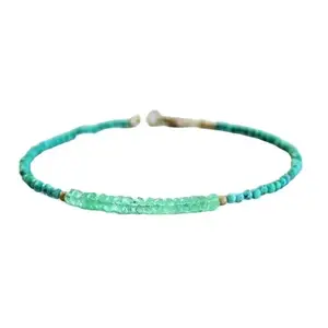 LKBEADS Emerald & Turquoise bracelet with Gold clasp - 2-3mm Tyre & Rondelle beads- Faceted Cut -7 Inch Bracelet– Healing, Fashion, Gift, Spiritual, Yoga|LK_STACK_07483