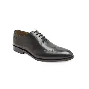 HATS OFF ACCESSORIES Genuine Leather Black Oxford Shoes with Brogues Detailing