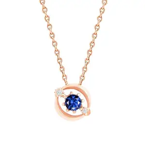 MINUTIAE Stylish Blue Sapphire Crystal Austrian Zircon Pendant Necklace for Girls And Women with Extendable Chain(Rose Gold Plated)