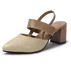 Denill Stylish & Comfortable Block Heel Sandal for women & Girls With Non Slip Sole (Beige) Uk-3