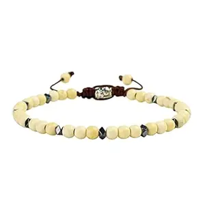 Lady Works Natural Howlite Threaded Bracelet 4mm Round Smooth Beads Howlite Adjustable Thread Bracelet. Unisex Macrame Yoga Bracelet.|LW_TDBR_1022