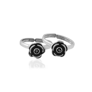 Sechi 925 Sterling Silver Toe Ring for Women & Girls | Adjustable Bichiya with Oxidised Rose Flower Design | Handmade Pure Silver Ethnic Foot Jewelry | 6 Month Warranty