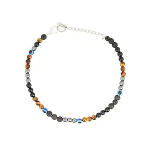 Gemsmantra Tiger Eye, Pyrite, Evil Eye & Lava Crystal Anklet for Women | Stylish Nazariya Beads Payal Bracelet | Unique Gift for Wife, Girlfriend, Sister, Ladies
