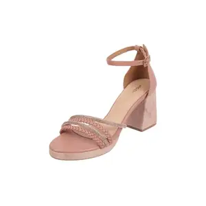 Mochi Women Peach Embellished Woven Block Heel Fashion Sandal UK/5 EU/38 (40-253)