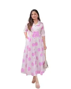 The King Shope Women's Cotton Floral Printed 3/4 Quarter Sleeve A-Line Printed Kurti