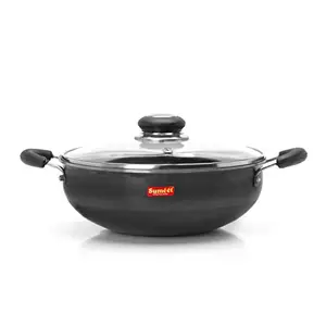 Sumeet Pre Seasoned Iron Kadai 2.5mm Thick with Glass Lid (Double Side Handle) 22.8 cm, 2.3Ltr price in India.