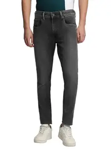 DENNIS LINGO Men's Full Length Cotton Poly Stretch Washed Slim Fit Jeans (Grey, 36)