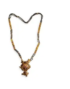 Traditional Necklace Pendant Gold Palted Long Mangalsutra/Tanmaniya/nallapusalu/Black Beads Mangalsutr For Women Gold long chain (AD_16)