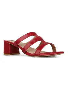 Inc.5 Womens Red Solid Square Toe Party Wear Block Heels Sandals