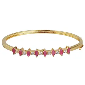 ZAVYA 925 Sterling Silver Designer Pink Cubic Zirconia CZ Gold Plated Bracelet | Gift for Women & Girls | With Certificate of Authenticity & 925 Hallmark