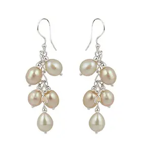 Pearlz Gallery Oval Shaped Orange Freshwater Pearl 925 Sterling silver Earrings for Girls and Women